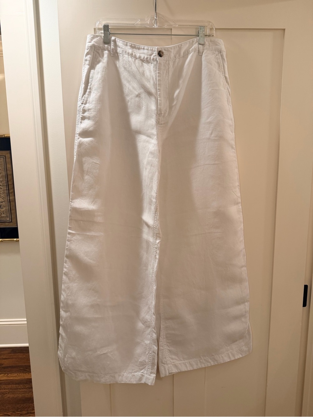 Madewell The Zoe Relaxed Wide Leg Pants White 100% Linen Size 12